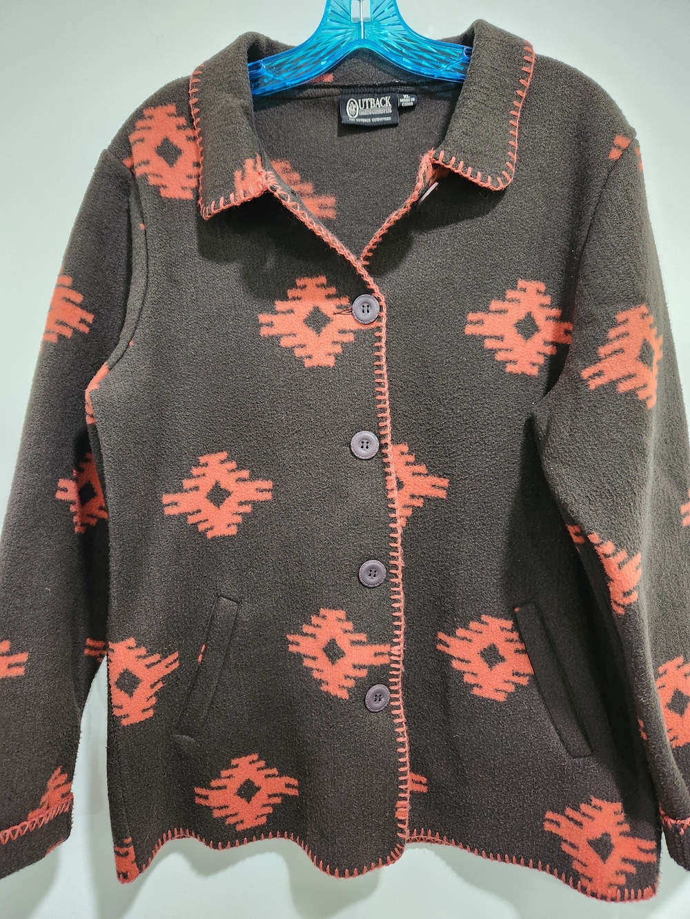 Outback Heritage Brown & Orange Fleece Button Jacket